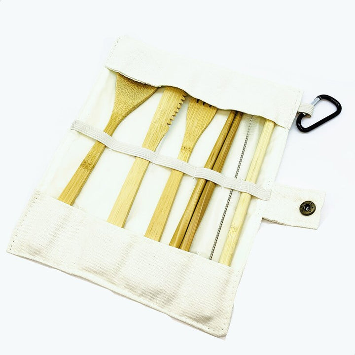 Bamboo Travel Utensils Sustainable Bamboo Cutlery Set Reusable Knife,Fork,Spoon,Biodegradable Straws Chopsticks Zero Waste Wrap