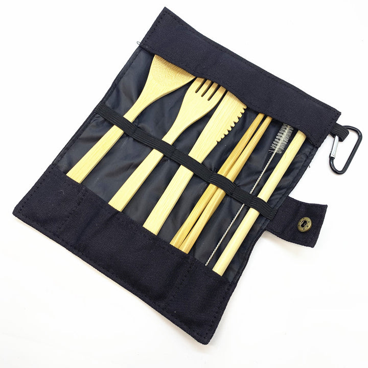 Bamboo Travel Utensils Sustainable Bamboo Cutlery Set Reusable Knife,Fork,Spoon,Biodegradable Straws Chopsticks Zero Waste Wrap