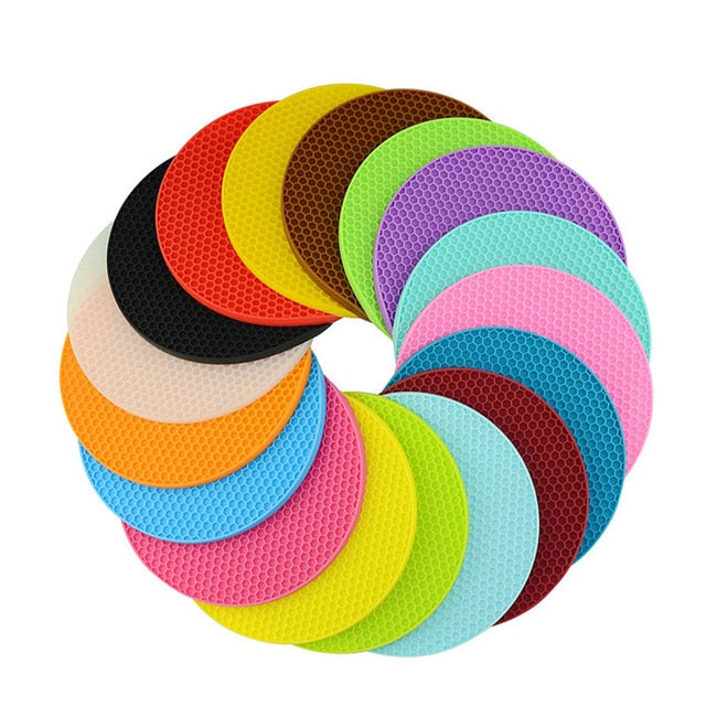 18/14cm Round Heat Resistant Silicone Mat Drink Cup Coasters