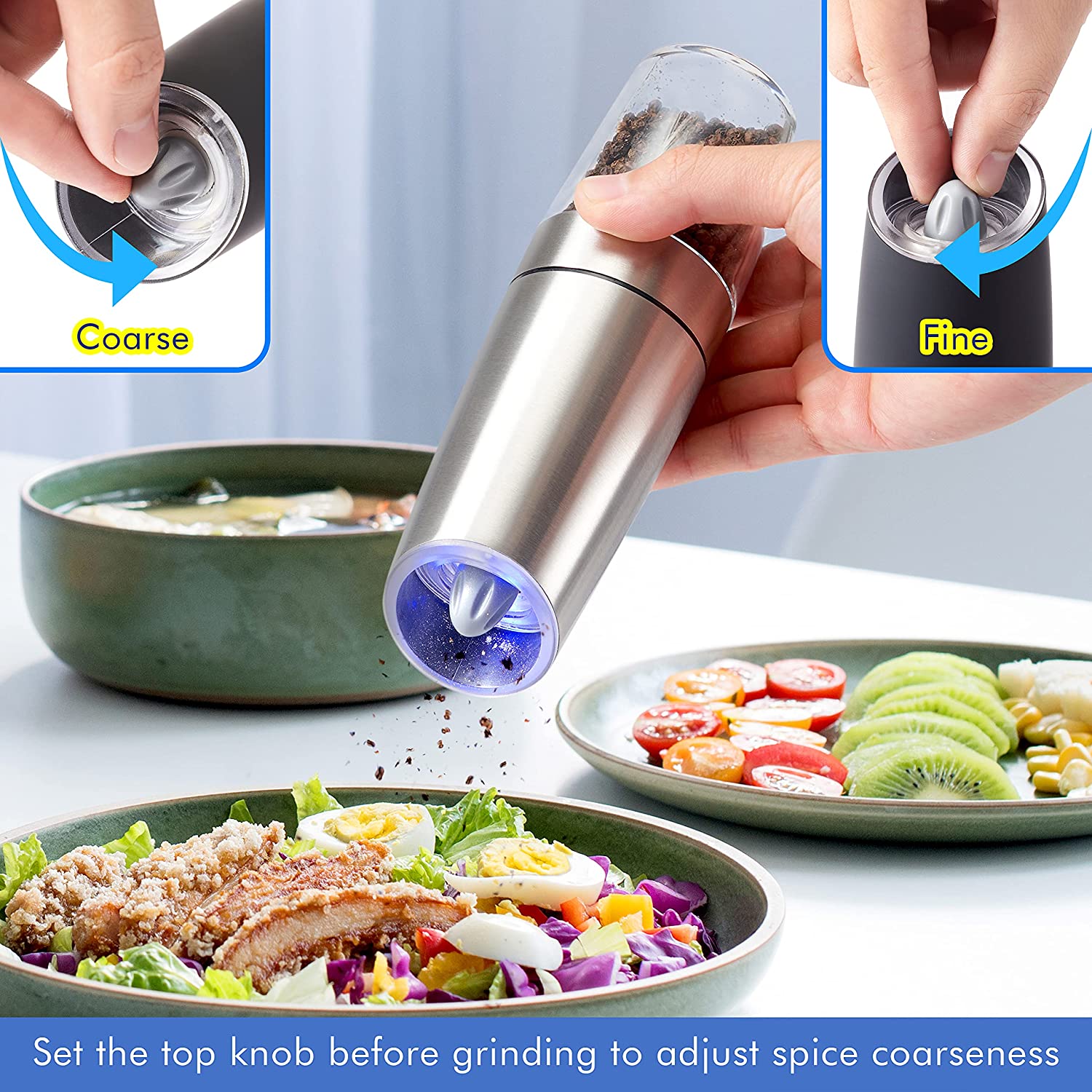 1pc Battery Powered Portable Adjustable Coarseness Electric Pepper