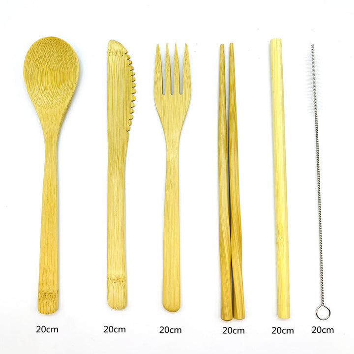 Bamboo Travel Utensils Sustainable Bamboo Cutlery Set Reusable Knife,Fork,Spoon,Biodegradable Straws Chopsticks Zero Waste Wrap