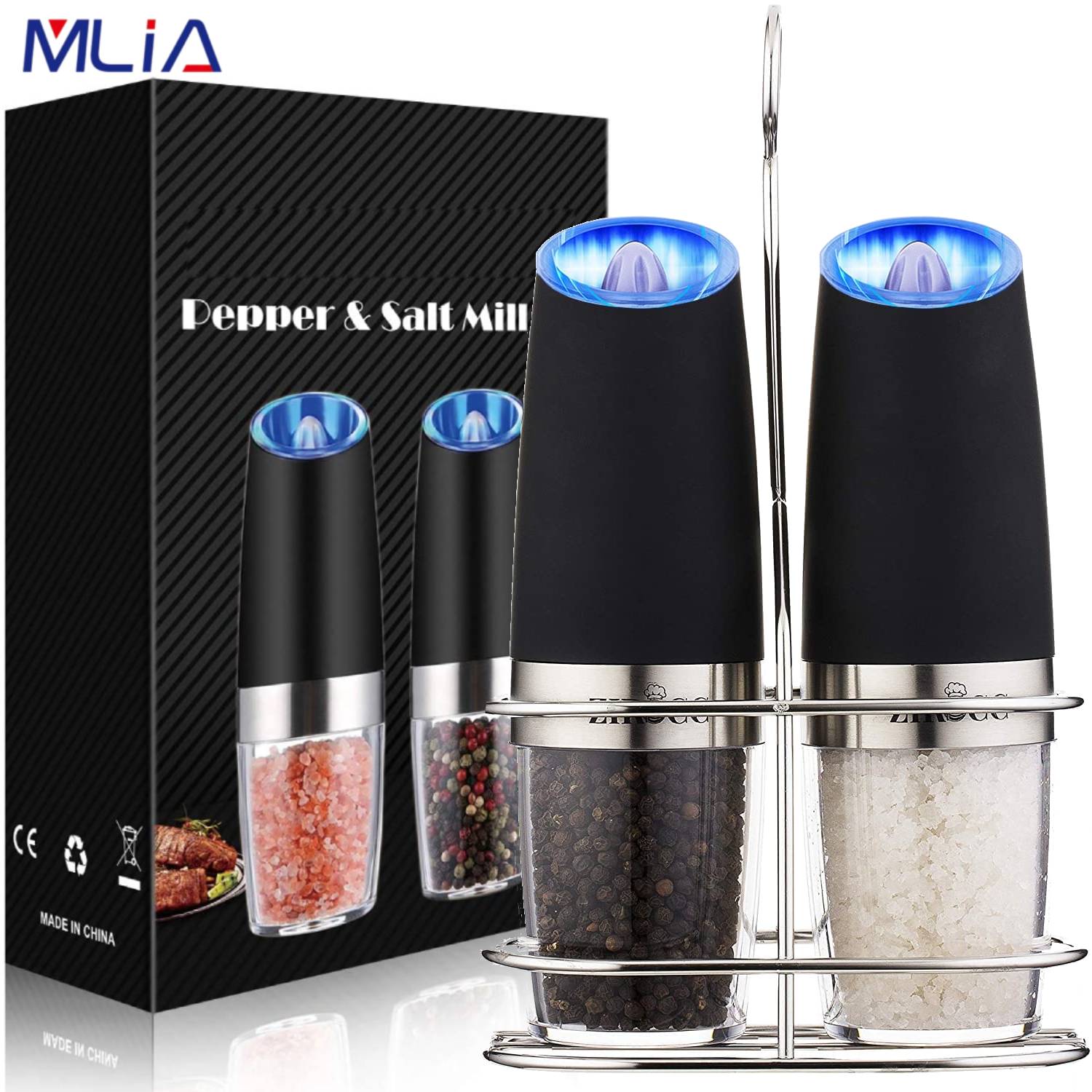Electric Salt and Pepper Grinder Set - Stainless Steel Mill with